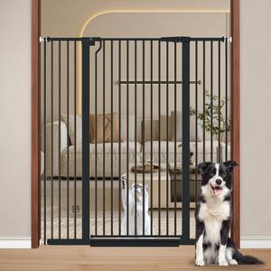 Fairy Baby 51.18" Extra Tall Pet Gate for Cats, 29.5"-48.4" Extra Wide High Cat Dog Gates for Doorways, Tall Baby Safety Gate Pressure Mounted No Drill, Walk Thru Auto Close Metal Doggy Gate, Black