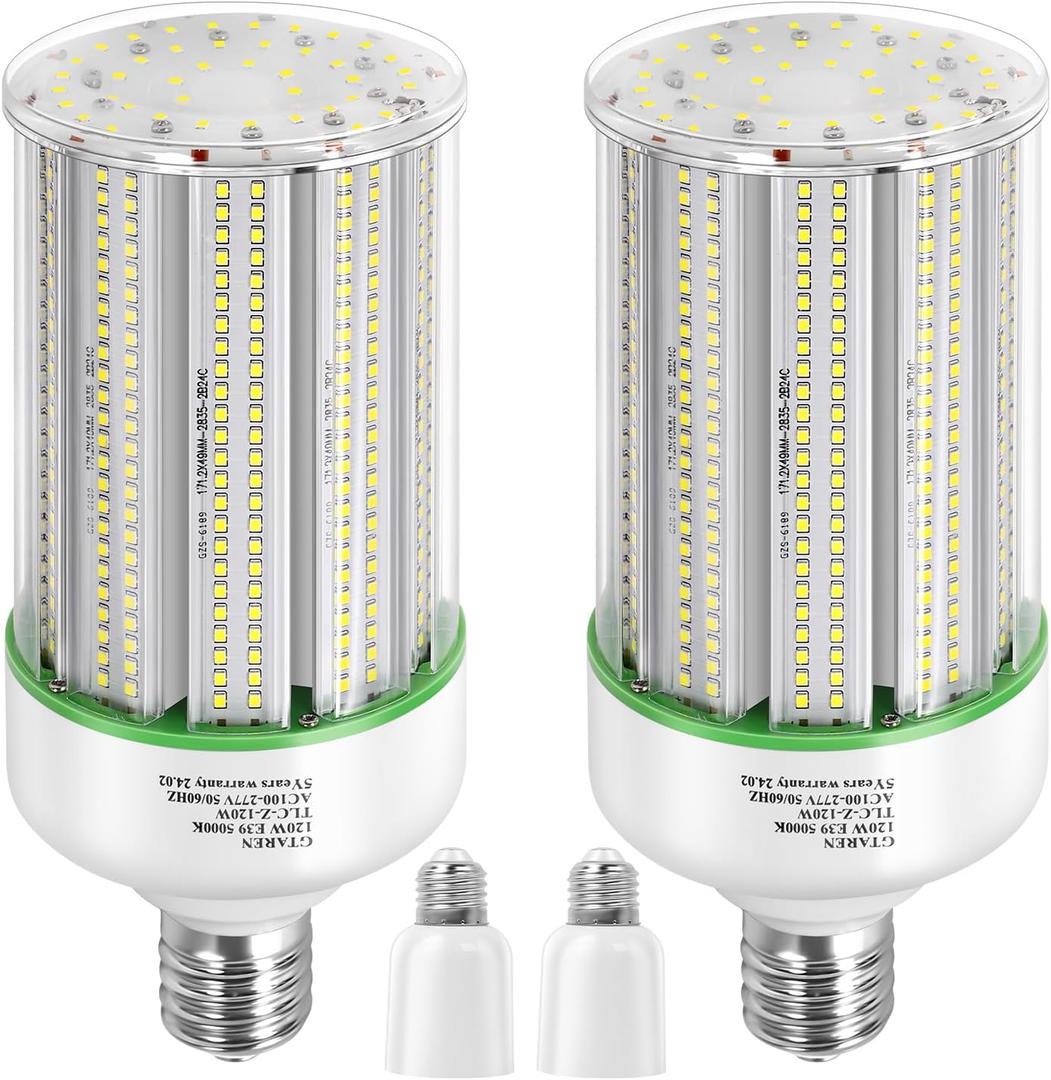 120W LED Corn Light Bulb 2pack,Replacement Metal Halide HPS CFL 500 Watt HID lamp,5000K E39 Mogul Base LED Corn lamp,for Area Lighting Wearehouse Factory Parking lot shoebox Bay Light