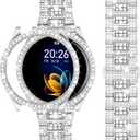 Dsytom Stylish Bands Compatible with Samsung Galaxy Watch 7/6 40mm 44mm, 20mm Bling Metal Replacement Galaxy Watch 7/6 Band 40mm 44mm with Rhinestone Protective Case for Women