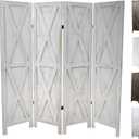 Premium Home 4-Panel Room Divider  Rustic White Barn Door, X Pattern Folding Privacy Screen, Partition Wall