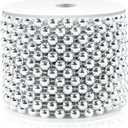Craft String Pearls 8MM Pearl Bead, 33 Feet Silver Faux Pearl Garland Spool Roll Strand Wedding Party Decoration, Christmas Tree Decorations (0.31 in 33 ft)
