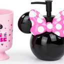 Jay Franco Disney Minnie Mouse 2 Piece Bathroom Set - Pink & Black Soap Dispenser & Tumbler Set - Kids Resin Bathroom Accessories
