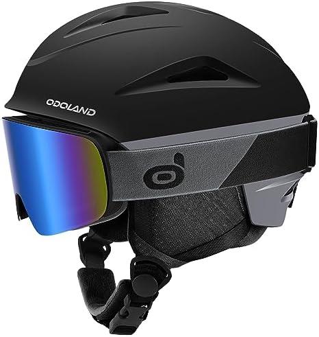 Odoland Ski Helmet with Ski Goggles, Multi-Options Snowboard Helmet and Goggles Set for Men Women and Youth, Black & Grey, Large