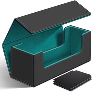 Homthy 600 Card Deck Case for Trading Cards, Leather Magnetic Closure Commander Storage Box Fit for Sports Cards, Game Card Standard Cards (Cyan)