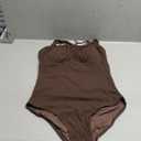 Aleumdr Womens Textured One Piece Swimsuit Tummy Control Bathing Suit with Bow Tie Knot Cutout Ruching Swimwear (Medium, Coffee)