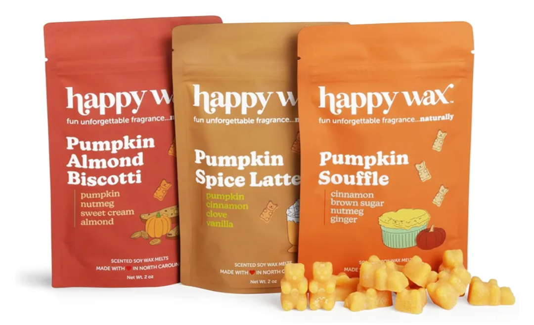 Happy Wax Classic Pumpkin Collection Scented Natural Soy Wax Melts – 6 Total Oz. Collection Includes Pumpkin Spice Latte, Pumpkin Souffle, and Pumpkin Almond Biscotti
