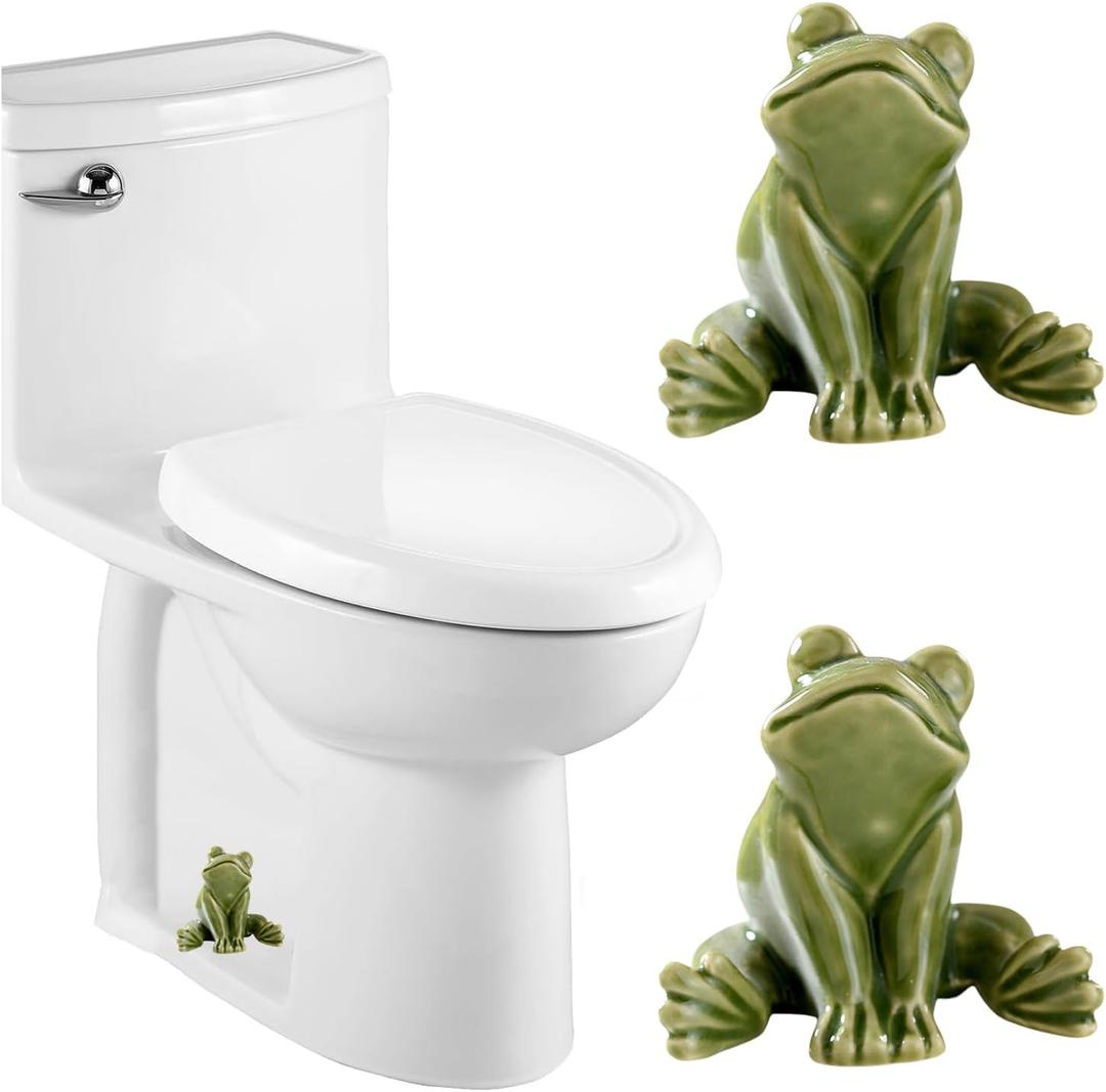 Ceramic Frog Toilet Bolt Covers Decorative, Set of 2 Tall Toilet Bolt Caps,Cute Frog Toilet Screw Cover Caps, Toilet Caps for Bottom of Toilet for Bathroom Decor, Easy to Install (B - Green)