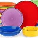 vancasso Bonita Dinnerware Sets 24 Pieces, Stoneware Dishes Set for 6, Dinner Platers with Bowls Set, Dishwasher and Microwave Safe, Multicolor