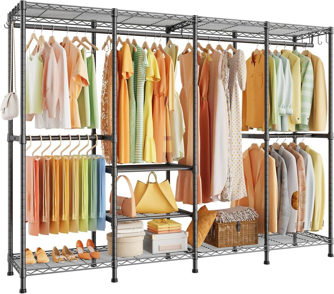 ULIFHOME H41 Garment Rack Heavy Duty Clothes Rack, Clothing Racks for Hanging Clothes, Extra Large Freestanding Portable Closet Wardrobe Rack 78.5'' W 15.8'' D 76.4'' H, Max Load 1150 Lbs, Black