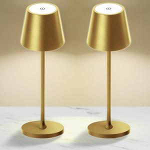 2 Pack Cordless Table Lamp,Portable LED Desk Lamp, 5200mAh Battery Operated, 3 Color Stepless Dimming Up, for Restaurant, Bedroom, Bars, Outdoor Party, Camping, Coffee Shop Night Light Gold