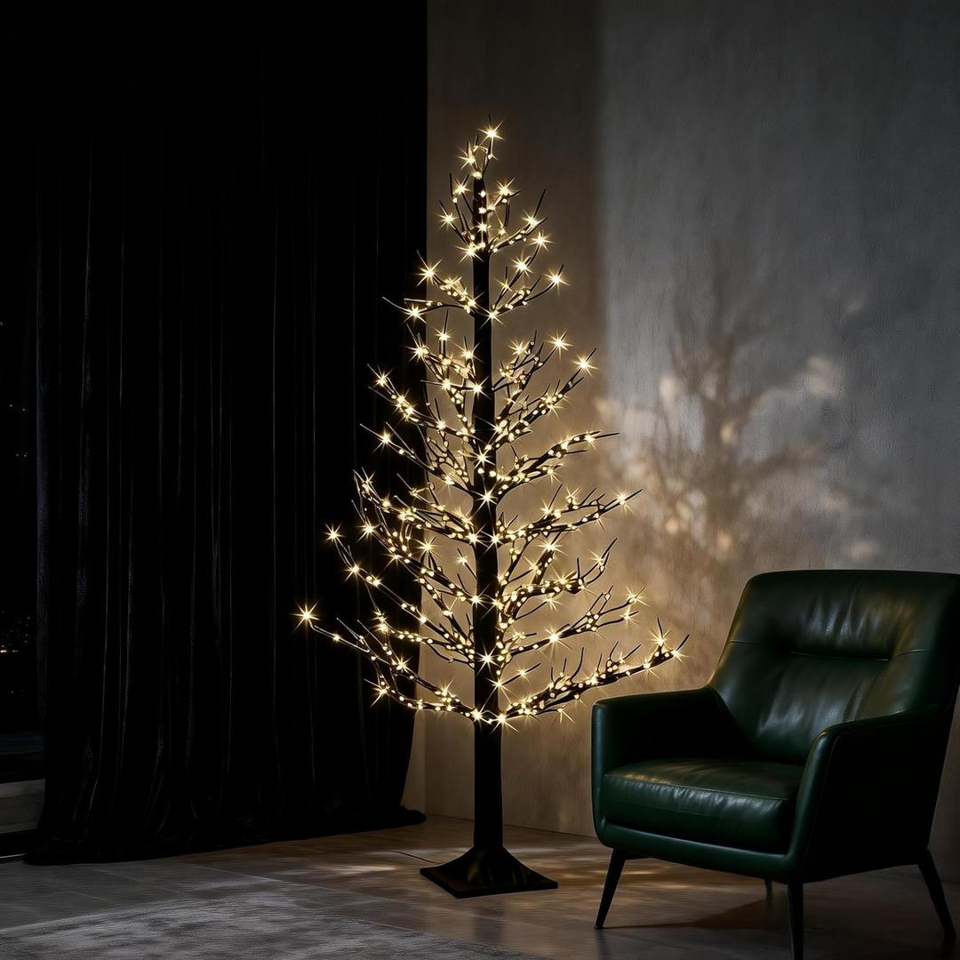HipTree 4ft Lighted Black Christmas Tree with 650 Led Fairy Lights, Twinkle Light Christmas Birch Alpine Tree with IP44 Waterproof for Halloween Fall Indoor Outdoor Winter Christmas Decoration,Plug-In