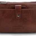 myfriday Vintage Leather Camera Crossbody Bag for Women, Stylish Two Layer Shoulder Bag Purse with Removable Card Slots