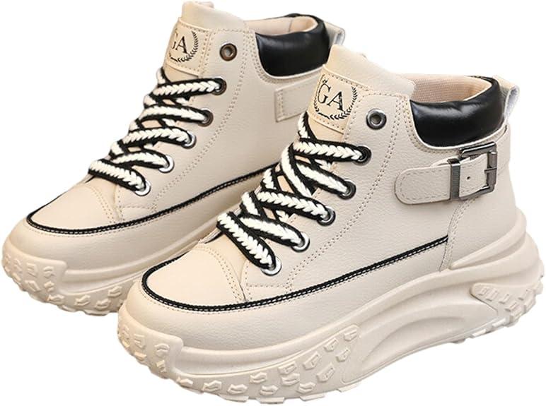 Women's Genuine Leather Lace-Up Platform Sneakers,Outdoor Non-Slip Comfortable High-Top Walking Casual Sneakers 38