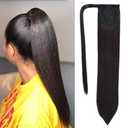 SEIKEA Clip in Ponytail Extension Wrap Around Long Straight Ponytail Natural Soft Synthetic Hairpiece for Women 28 Inch- Black Brown