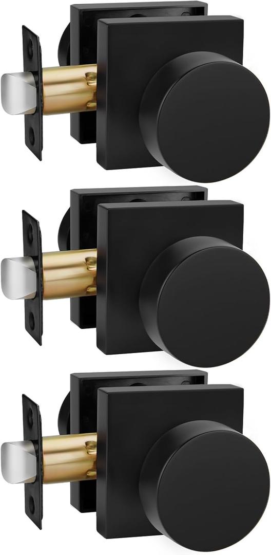 goldenwarm Passage Door Knobs Black, Zinc-Alloy Heavy Duty Closet Door Knobs, Contemporary Matte Black Door Knob Passage, Matte Black Door Knob for Hallway(3 Pack)