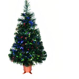 32 inch Green Pre-lit Small Fiber Optic Christmas Tabletop Tree with Gold Pot and Adaptor