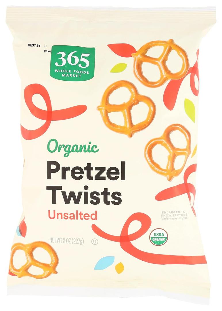 3 x 365 by Whole Foods Market, Organic Unsalted Mini Pretzel Twists, 8 Ounce (EXP 11/05/26)