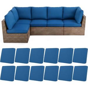HEBE Stretch Patio Cushion Covers Set 12pcs,Waterproof Outdoor Couch Covers Replacement,Washable Reusable Seat Cushion Slipcovers for Patio Furniture Protector,Chair Cushion Cover
