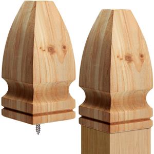 Geetery 2 Pcs 3'' x 3'' x 7'' Wood Gothic Post Cap, Wood Finial, Fence Topper with Screw, Unfinished Decorative Newel Post Cap, Cedar Finial for Indoor Stair Outdoor Fences Mailboxes Decks