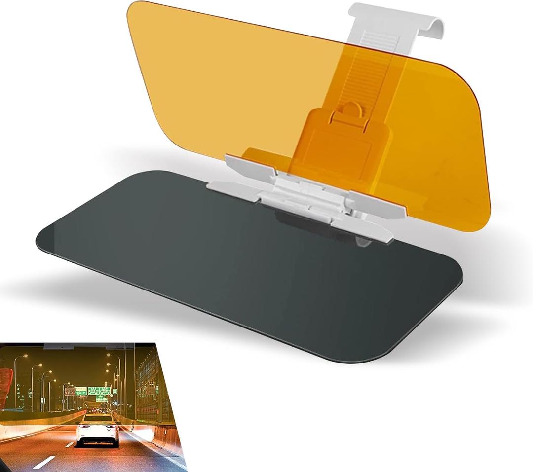 pinflaw 1 PC Car Sun Visor Eyepiece, 4.72" x 12.59" Stretch-Type 2 in 1 HD Day and Night Driving Anti-high Beam Sun Anti-UV Block Goggles, Practical Portable Accessories, for Cars (Yellow & Black)