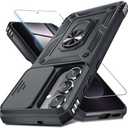 Janmitta Compatible with Samsung Galaxy S26 Case Built in Slide Camera Lens Cover+Screen Protector+Finger Ring Holder Kickstand,Heavy Duty Shockproof Full Body Phone Cover,2026 Black