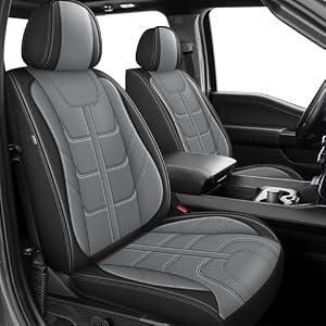 YORKNEIC Seat Covers Front Seats Fit for Dodge Ram 1500 2500 3500 2002-2024 2025 2026 Waterproof Faux Leather Seat Covers for Trucks Airbag Compatible Car Protectors(Black&Grey)