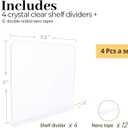 ROUFA 4Pcs Clear Acrylic Shelf Dividers, Adjustable Closet Organizer Fit for Any Thickness of Shelves, Multi-Purpose Wood Shelf Separators for Bedroom, Kitchen, Office, Bathroom, 11.8''x11''