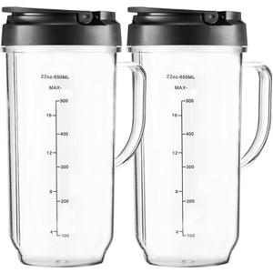 Replacement Cups For Magic Bullet Replacement Parts 22oz Blender Cups compatible with 250W Magic Bullet MB1001 MBR-0701AK (Measured Markings), Tall 22oz Cup Flip-Top Lid, Mug with Handle