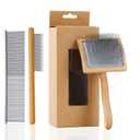 Ergonomic Slicker Brush for Long-Haired Dogs - Wooden Handle, Long Pins for Grooming Goldendoodles