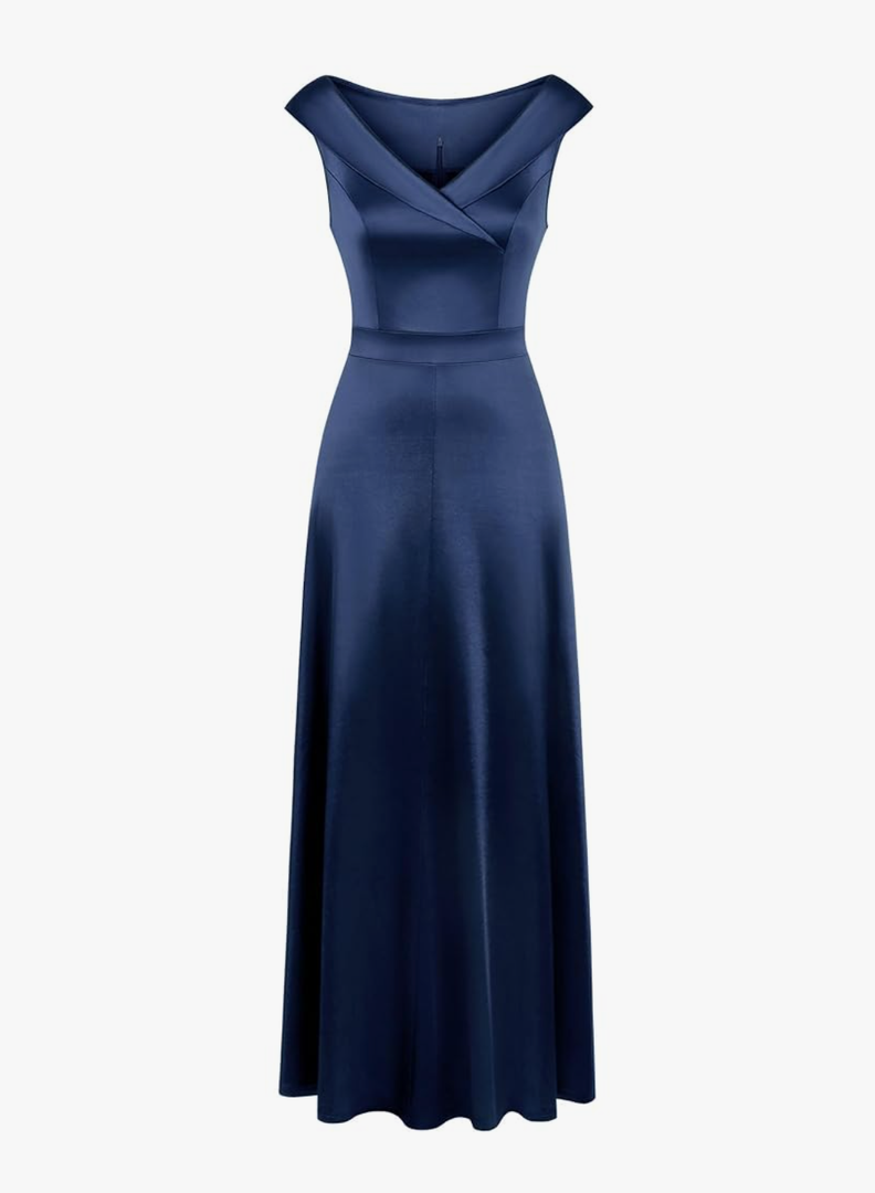 Haisora Women's Vintage 50s Retro Sleeveless Midi V Neck Cocktail Party Swing Dress Blue, Large