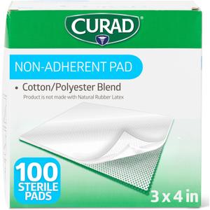 CURAD Sterile Non-Adherent Pads (Pack of 100), 3"x4", For Gentle Wound Dressing And Absorption Without Sticking