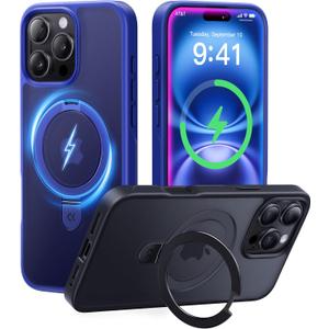 CASEKOO Ultra-Magnetic Stand for iPhone 16 Pro Max Case [Military Drop Protection] [Compatible with MagSafe] Shockproof Translucent Matte Slim Ring Holder Case for iPhone 16 ProMax 6.9", Klein Blue
