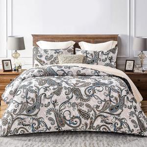 Whale Flotilla Reversible Printed Quilt King Size, Extra Soft Boho Paisley Floral Bedspreads for Bed Lightweight King Quilt Bedding Set Coverlets with 2 Pillow Shams for All Seasons, Bone Grey (King(96"x104"))