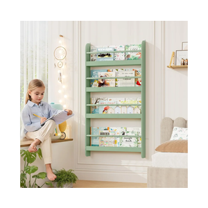 FOTOSOK Kids Bookshelf, Wall Mount 4-Tier Book Shelf Organizer for Toys and Books, Toy Storage Bookshelf in Bedroom, Living Room and Nursery, Green
