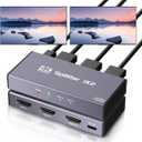 HDMI Splitter 1 in 2 Out, 4K UHD HDMI Splitter for Dual Monitors, with Mirror Mode, Audio Sync, Metal Shell, Compatible with TV, PS5, Xbox, STB, PC, Laptop