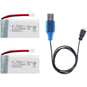2 Pcs 3.7V 500mAh 25C 752040 Rechargeable Lipo Battery with USB Charger for Syma X5C cheerson CX30 skytech M68 BBS 868 Quadcopter RC Drone Spare Parts