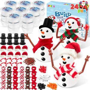 JOYIN Christmas Build a Snowman Craft Kit, 24 Pack Modeling Clay DIY Make a Snowman Kit for Christmas Arts and Craft Activities, Xmas Gift Stocking Stuffers for Kids, School Funny Toy Party Favor