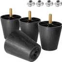 M8-1.25 Metric Thread Bolts Plastic Furniture Legs 2.5 Inch Black Round Tapered Sofa Feet with T-Nuts - Couch Feet Replacement - Couch Legs Set of 4