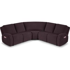 VANSOFY Extra Large Reclining Sectional Couch Covers, Washable 5-Piece Sofa Covers for L Shape Sectional Sofa Corner Seater, Thick, Soft Sofa Slipcovers (5 Seat Recliner Cover, Chocolate)