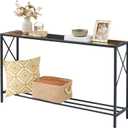 Tajsoon 55.1 Inch Console Table, Industrial entryway Table, Narrow Sofa Table with Shelves, Hallway Table for Entryway, Entrance, Living Room, Foyer, Corridor, Office, Rustic Brown & Black