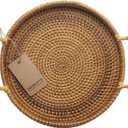 DECRAFTS Round Rattan Tray Woven Bread Basket with Handles Small Cracker Tray for Serving Dinner Parties Coffee Table Tea (Natural 11 inches Diameter)
