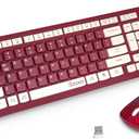 Wireless Keyboard and Mouse Combo, Reccazr 2.4G Full-Sized Keyboard and Mouse Cordless, 3 DPI Adjustable Mouse, Dual-System Keyboard for Computer/Laptop/Windows/Mac (Wine red)