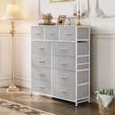 WLIVE Tall Dresser for Bedroom, Fabric Dressers Storage Tower, Dresser & Chest of Drawers Organizer Unit with 11 Drawers, Storage Cabinet, Hallway, Closets, Steel Frame, Wood Top, Light Grey, 11.7"D x 35.6"W x 42.2"H
