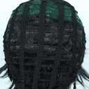 Linfairy Anime Cosplay Wig Short Black Green Halloween Costume Curly Wig