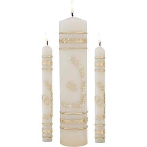 CB Church Supply Hand Crafted Wedding Candle Set by Will & Baumer, Set of 3, Flowers & Rings