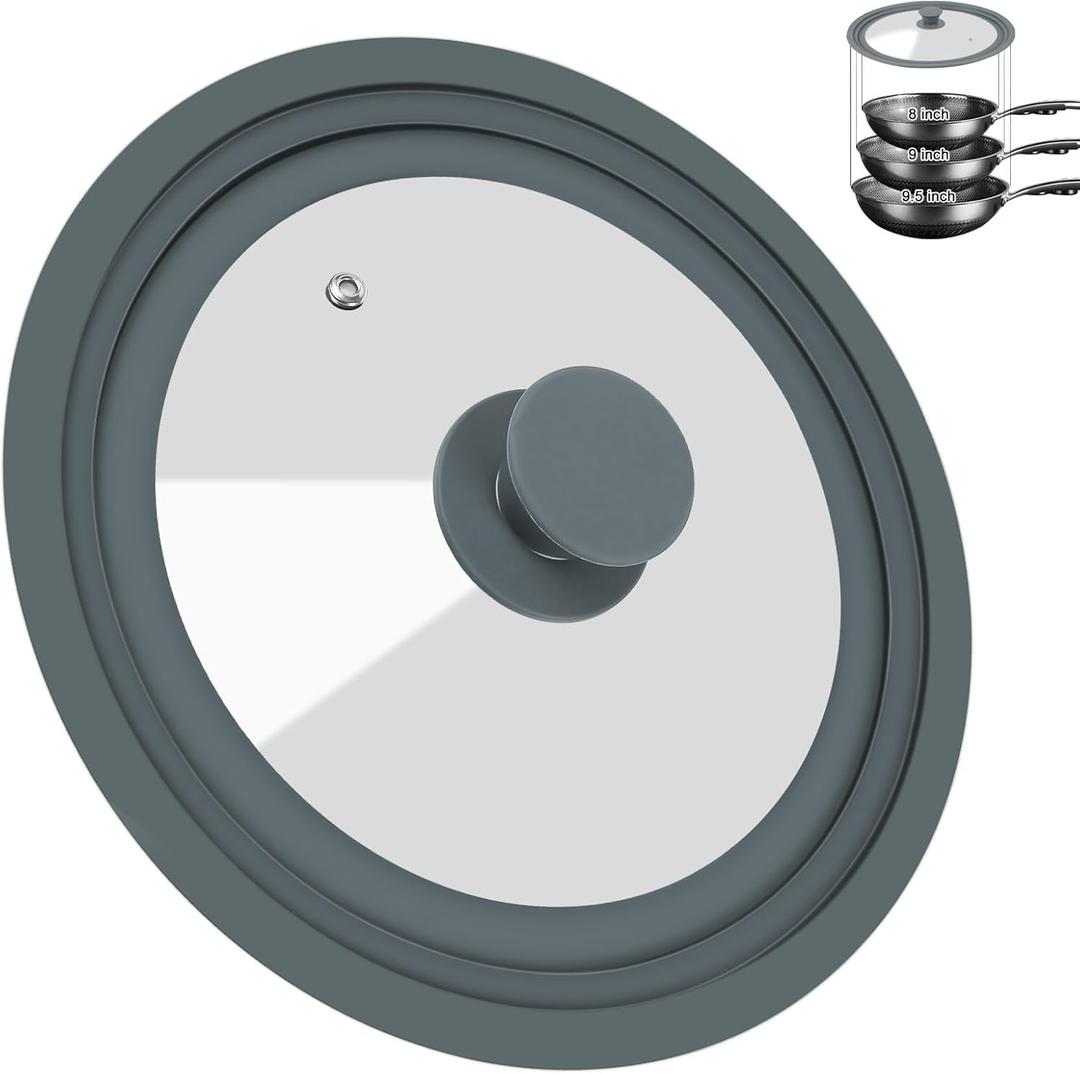 Universal Lid for Pots, Pans, and Skillets - Silicone Replacement Pan Lid Fits 8", 9", 9.5" Cookware - Tempered Glass Pot Lid Cover for Frying Pans, Cast Iron, Crock Pot