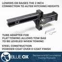 Blue Ox BX88379 Adjustable 4 Rise/Drop Receiver Hitch Adapter with 2" Receiver | 10,000 lbs Maximum Tow | Black Powder Coat Finish for Corrosion Resistance | for Flat Towing Use Only