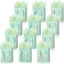 Tenare 12 Pcs Small Gift Bags Mini Metallic Paper Bag with Handle Tissue Paper for Graduation Father 's Day 4th of July Party Favor Supplies(4 x 2.75 x 4.5 Inch,Green Gold)