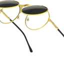GYsnail Make the world clear Round Flip Up Sunglasses for Men, Flip-up Shades with Double Lenses, Small Hippie Eyewear