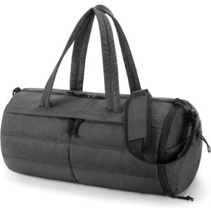 BAGSMART Puffer Gym Bag for Women, Lightweight Duffel with Shoe Compartment, Weekender Bags with Wet Pocket, Workout Overnight Carry on for Travel, Black